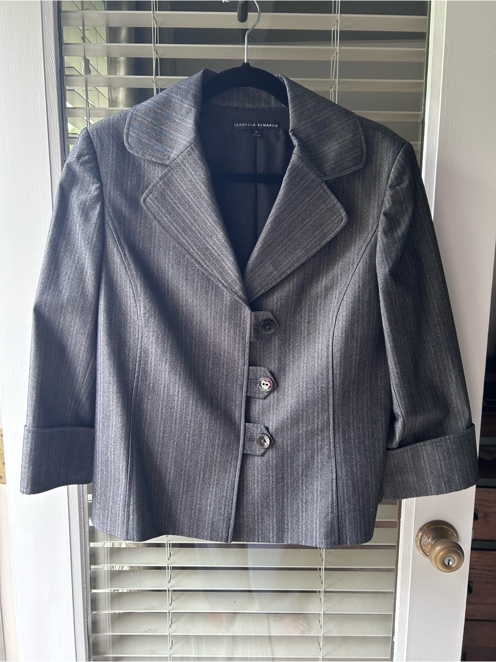 Isabella Demarco Gray Stripe 3/4 Sleeve Fully Lined Jacket. Size 12